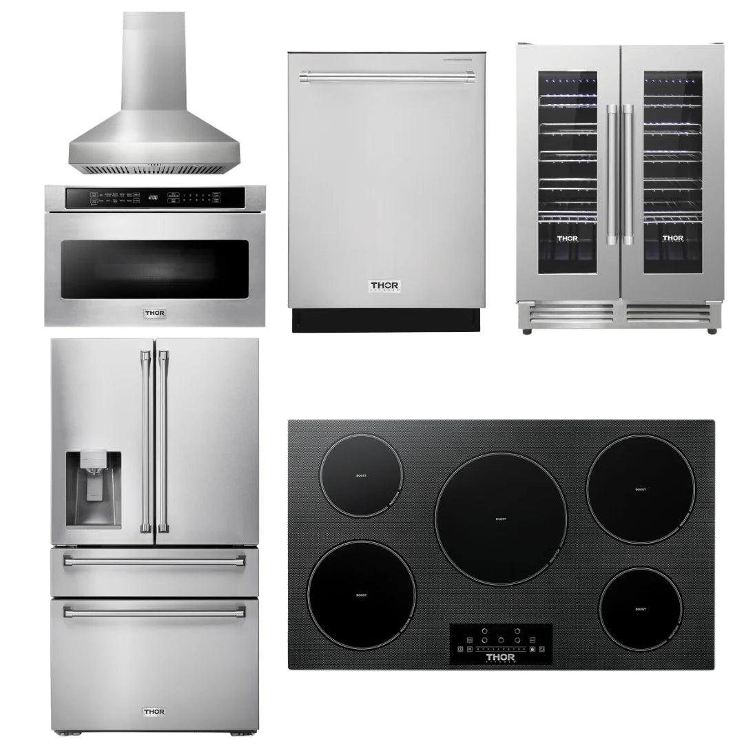 36 Induction Cooktop, Range Hood, Microwave, Refrigerator, Dishwasher, Wine Cooler J845