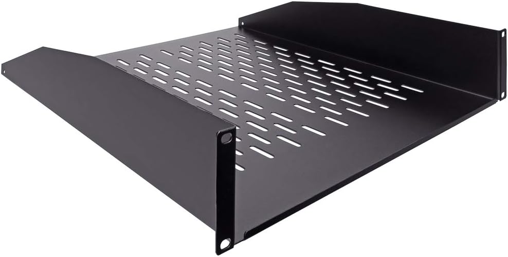 2U 19-Inch Vented Rack Mount Cantilever Server Cabinet Shelf 18-Inches Deep with Lip Black Pack of 2 P8837