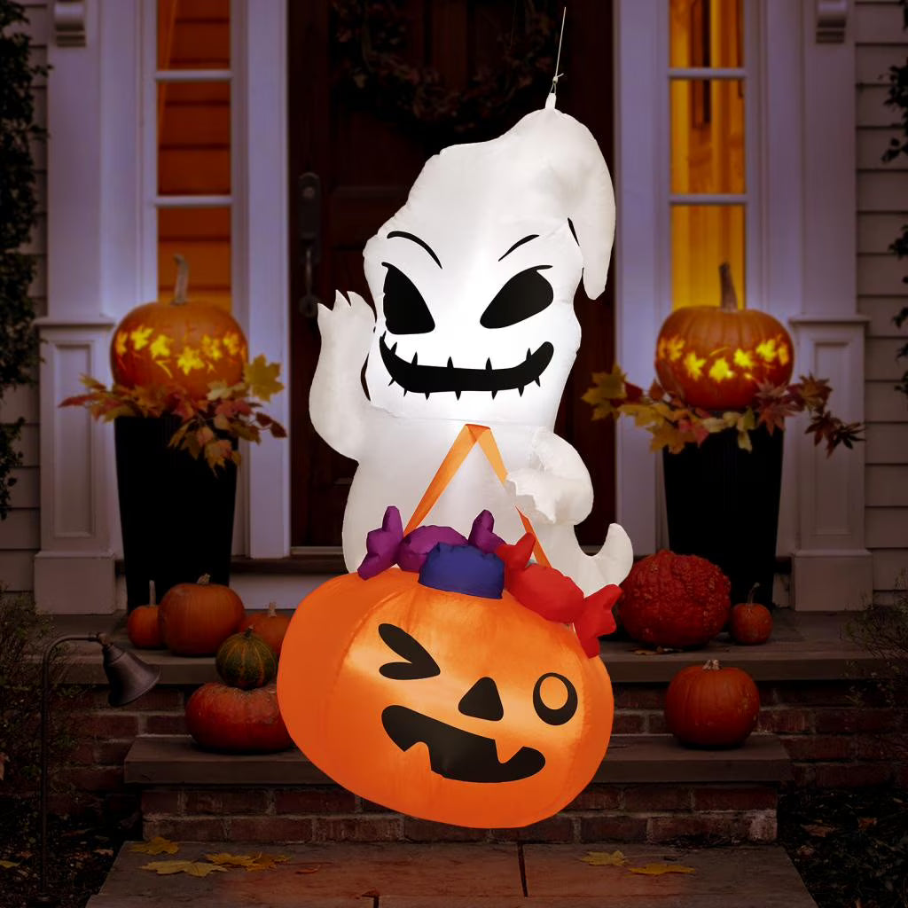 Halloween Inflatable Decor, Ghost Holding Trick Or Treat Bag T383