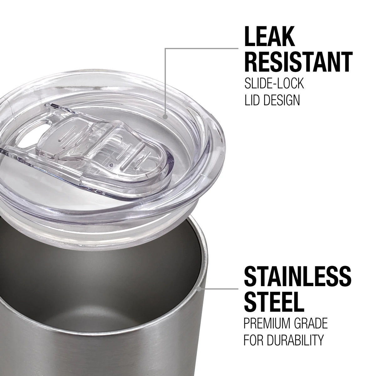 12 oz Stainless Steel Insulated Tumbler with Leak Resistant Slide-Lock Lid I464