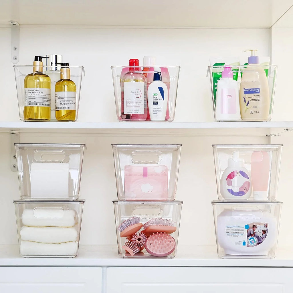 Clear Stackable Storage Bins with Lids, Large Plastic Containers with Handle S931