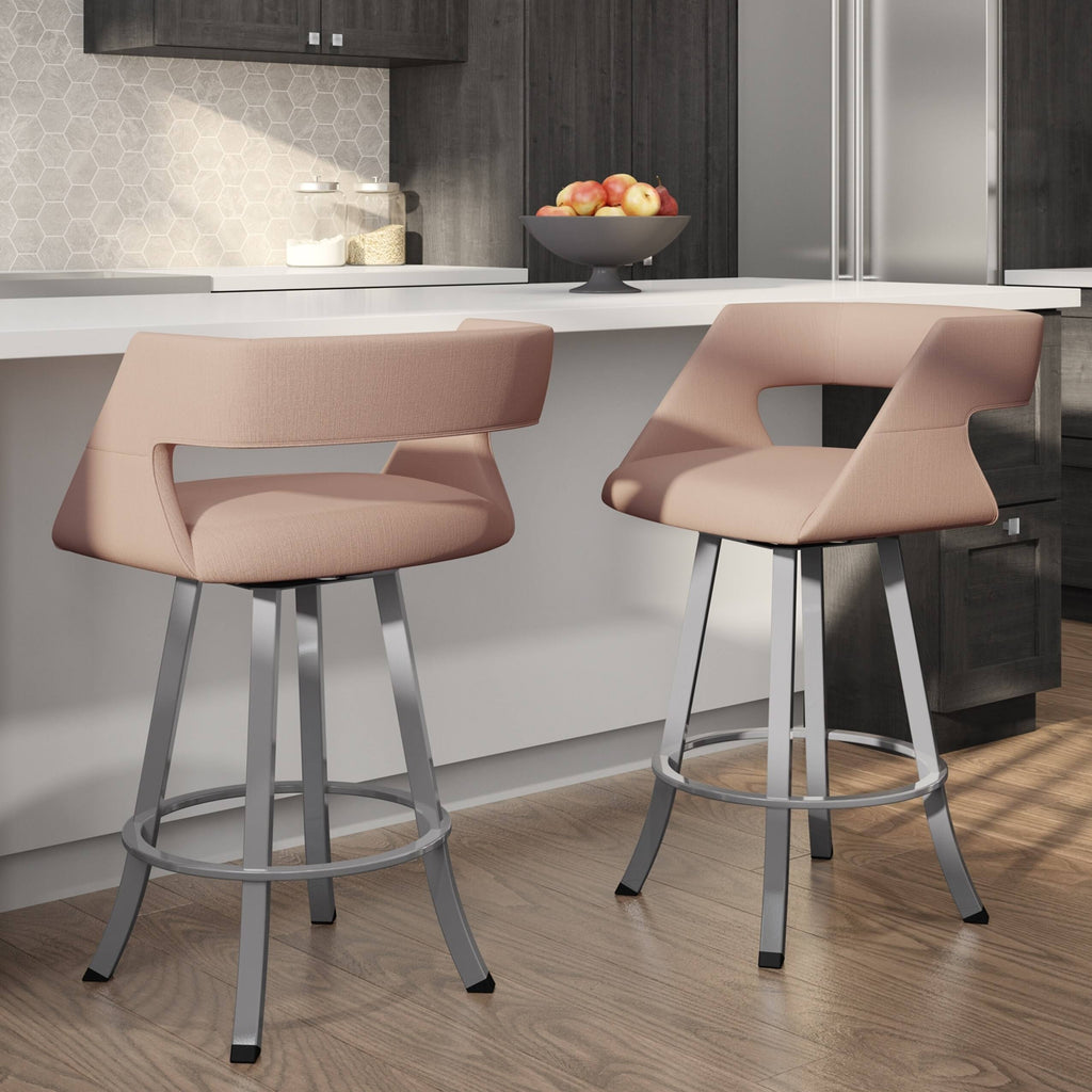 Soft Grey White Polyester Swivel Counter and Bar Stool D14309