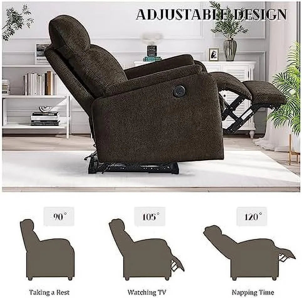 Yellow Fabric Power Recliner Chair with USB Port Q367299