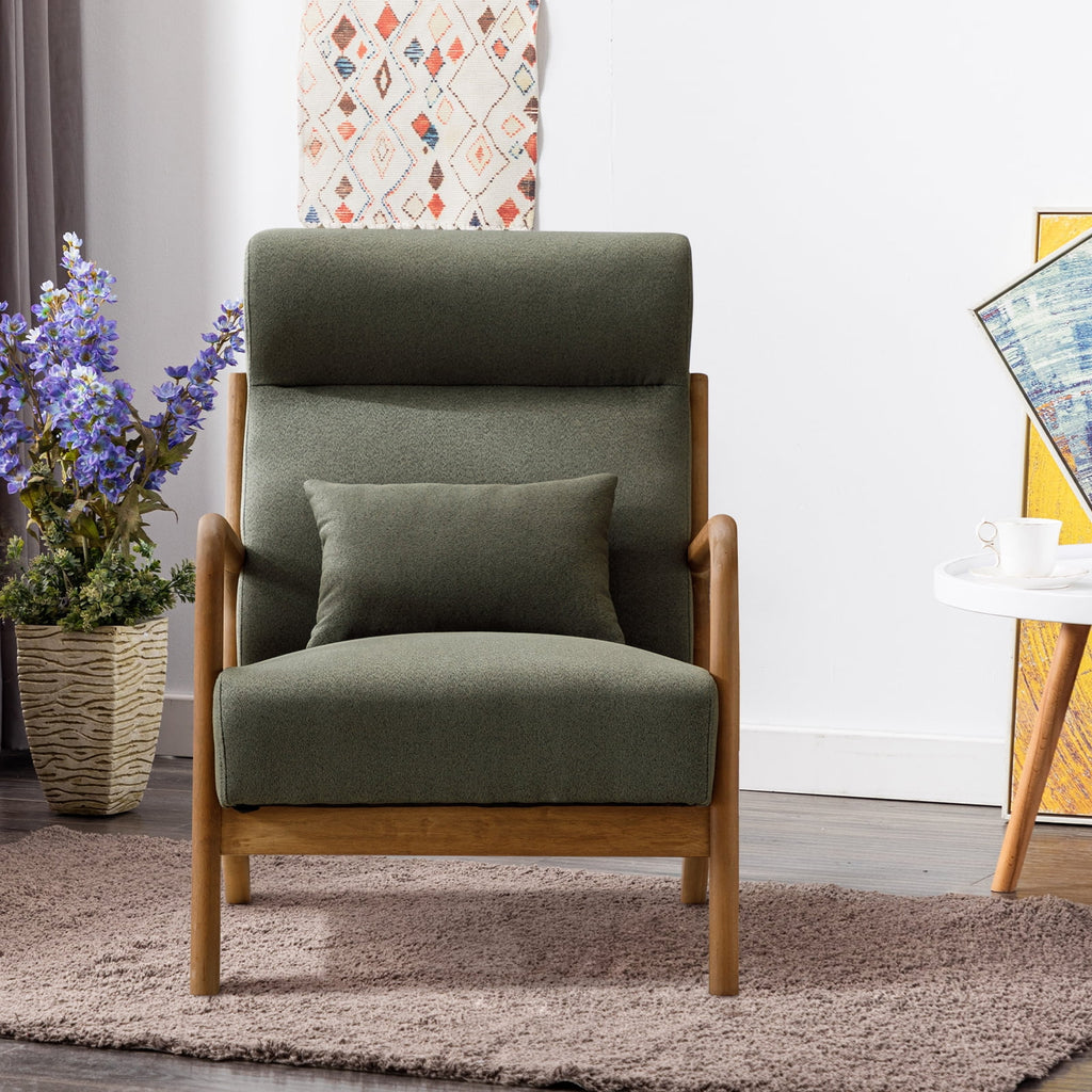 Mid-Century Modern Green Upholstered Accent Chair with Pillow D603655