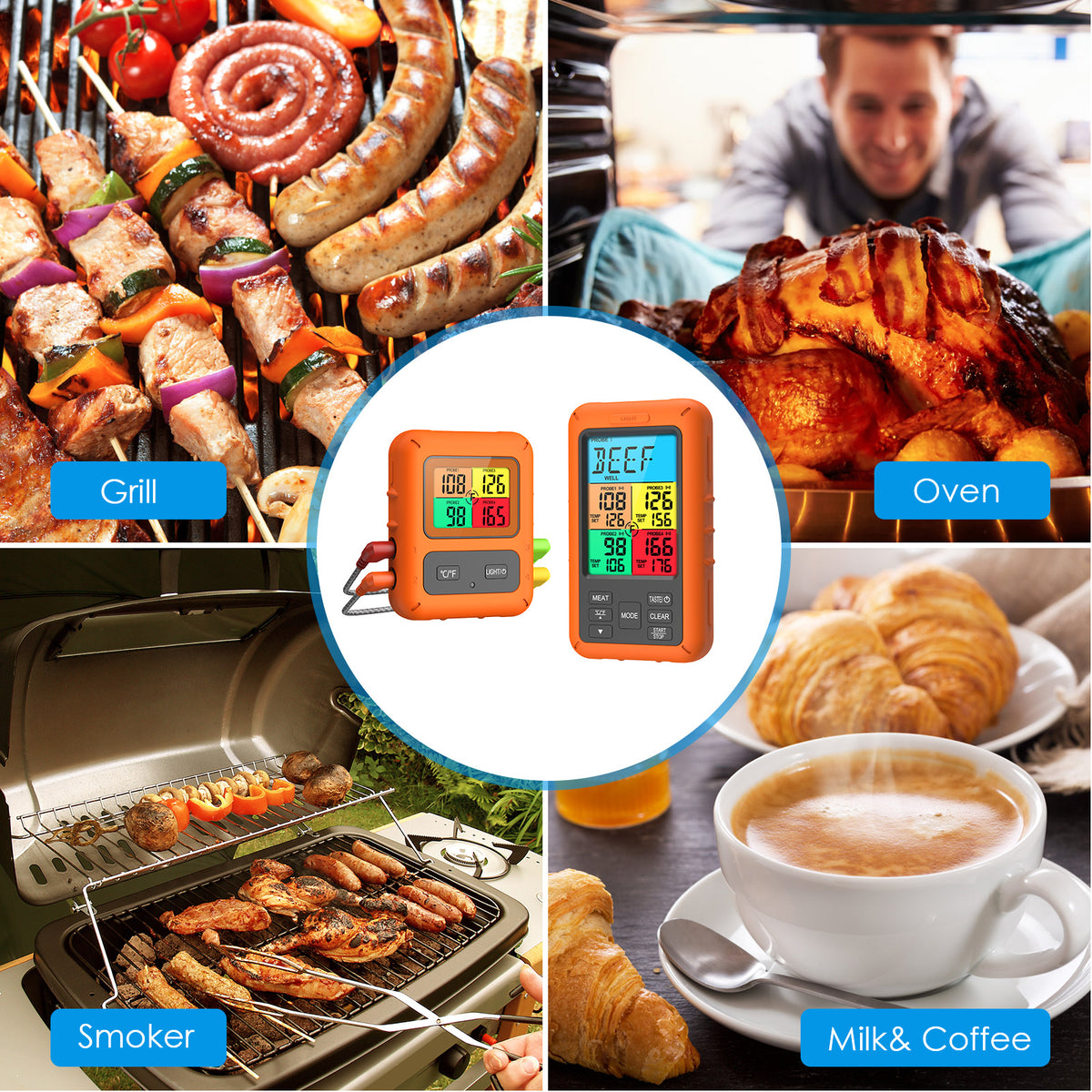 Wireless Meat Thermometer with 4 Meat Probes U92575