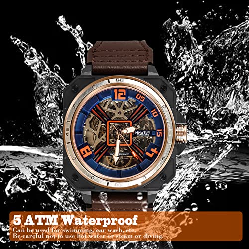 Automatic Skeleton Mechanical Self Winding Leather Strap Wrist Watch L404095