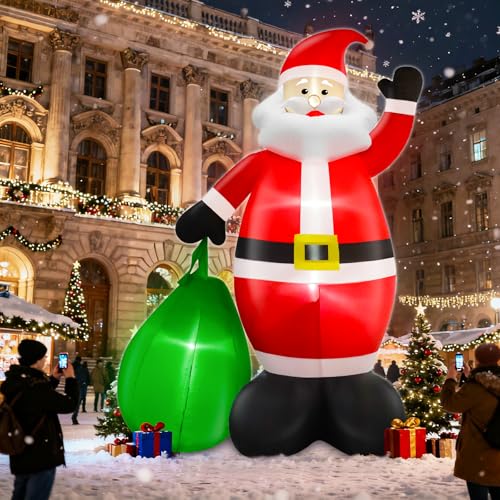 14 Ft by 8.5 Ft Giant Christmas Inflatable Santa Claus with Gift Bag Outdoor Decorations F794