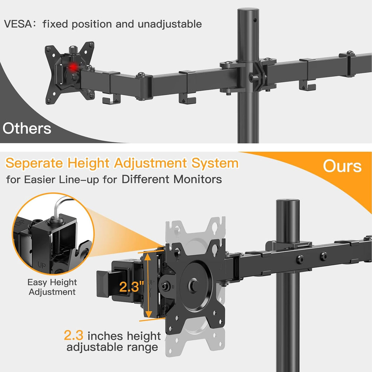 Dual Monitor Stand with Glass Base, Height Adjustable Two Arm Monitor Mount, Heavy Duty, Pack of 2 Q96151