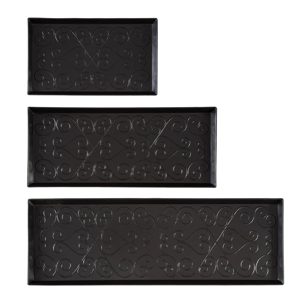 Black Metal Boot Tray with Coir Insert O26948