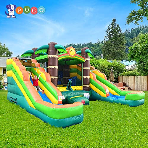 Tropical Inflatable Bounce House with Double Water Slides, 16.5 x 15 x 11 Foot B570472
