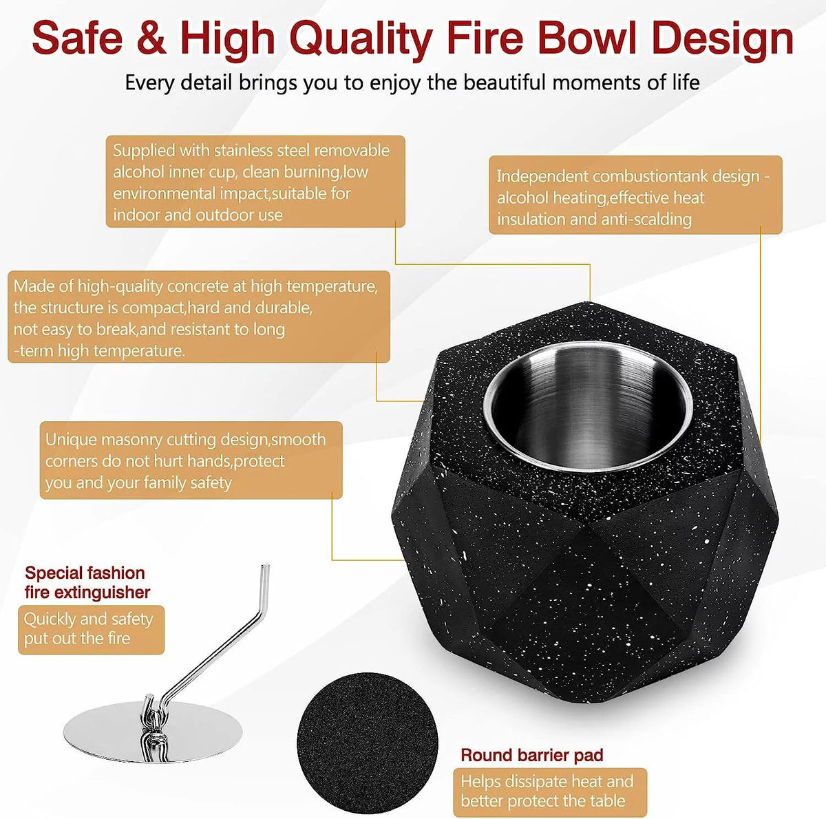 Concrete Tabletop Fire Pit Bowl Alcohol Burner B89249