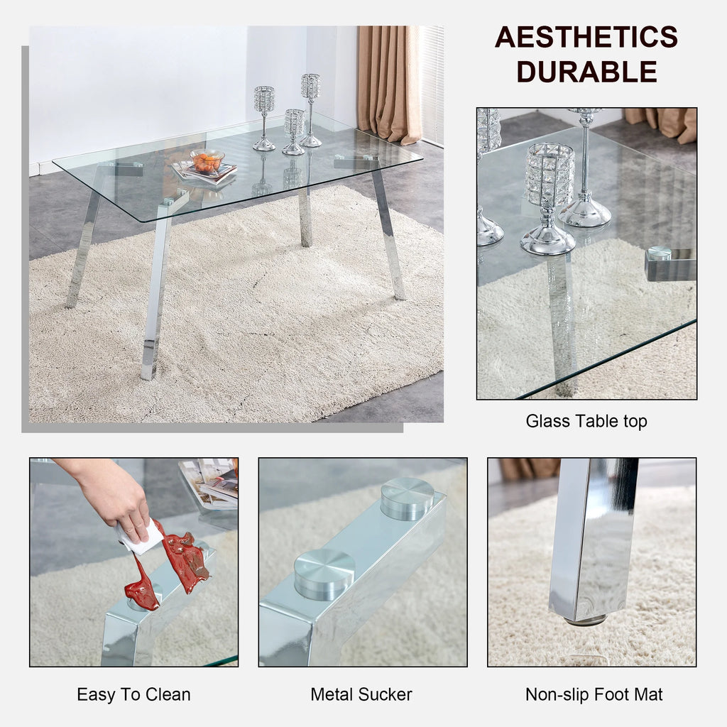 Rectangle Glass Dining Table with Metal Base U503972