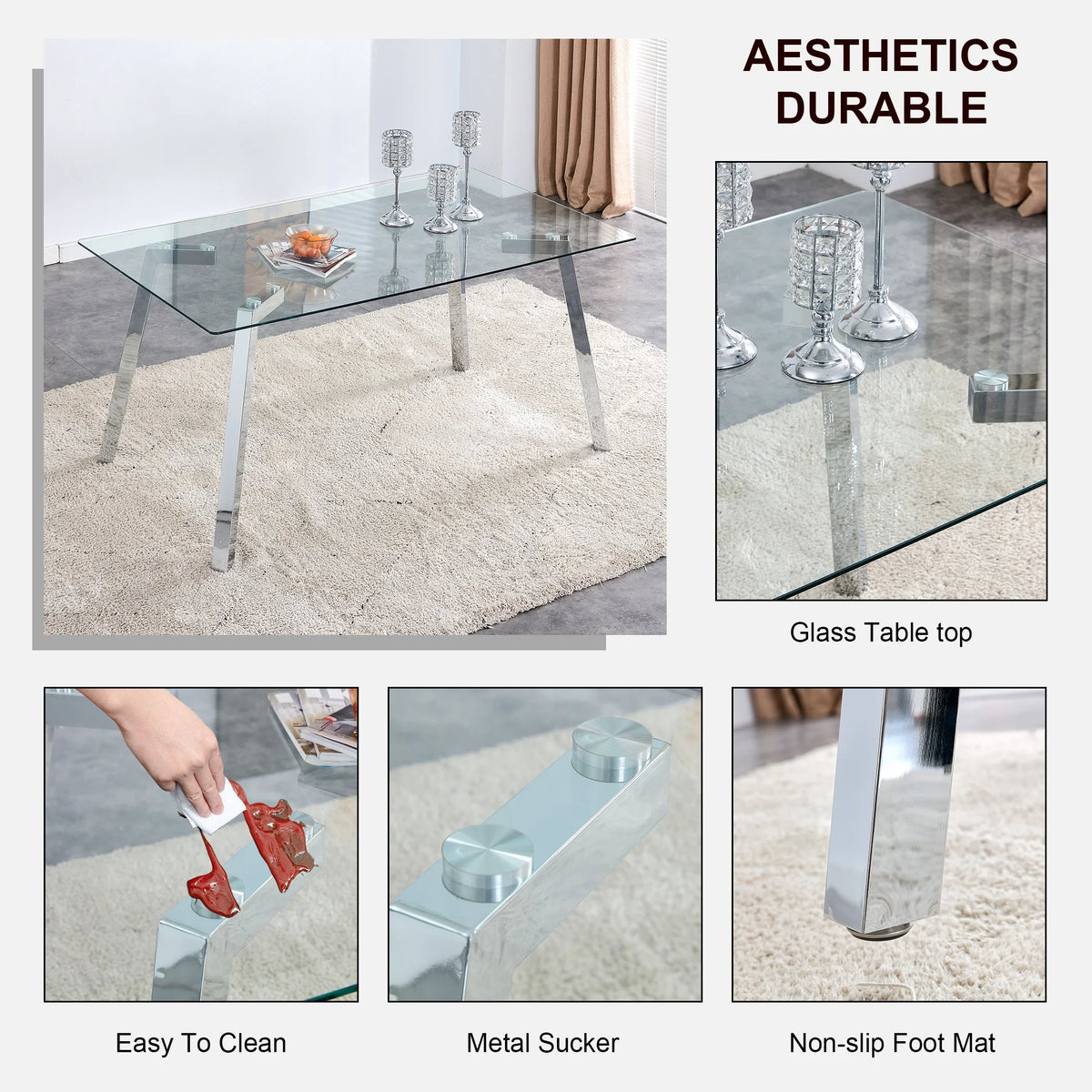 Rectangle Glass Dining Table with Metal Base U503972