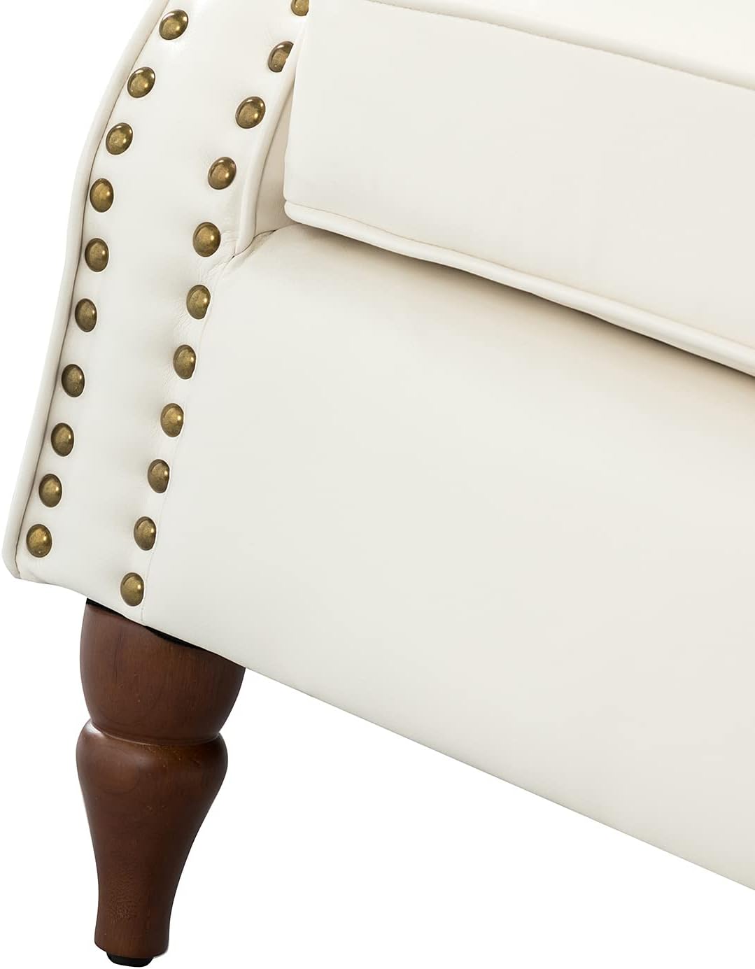 Ivory Faux Leather Accent Chair with Solid Wood Legs X716