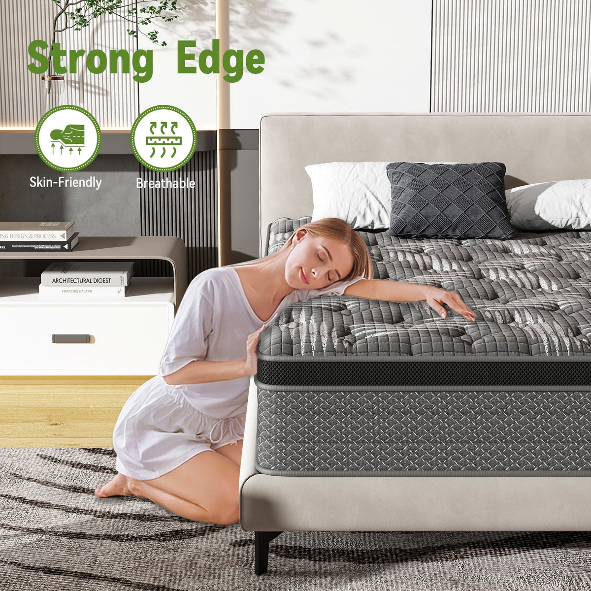 Black 10 inch Queen Gel Memory Foam Hybrid Mattress P2139