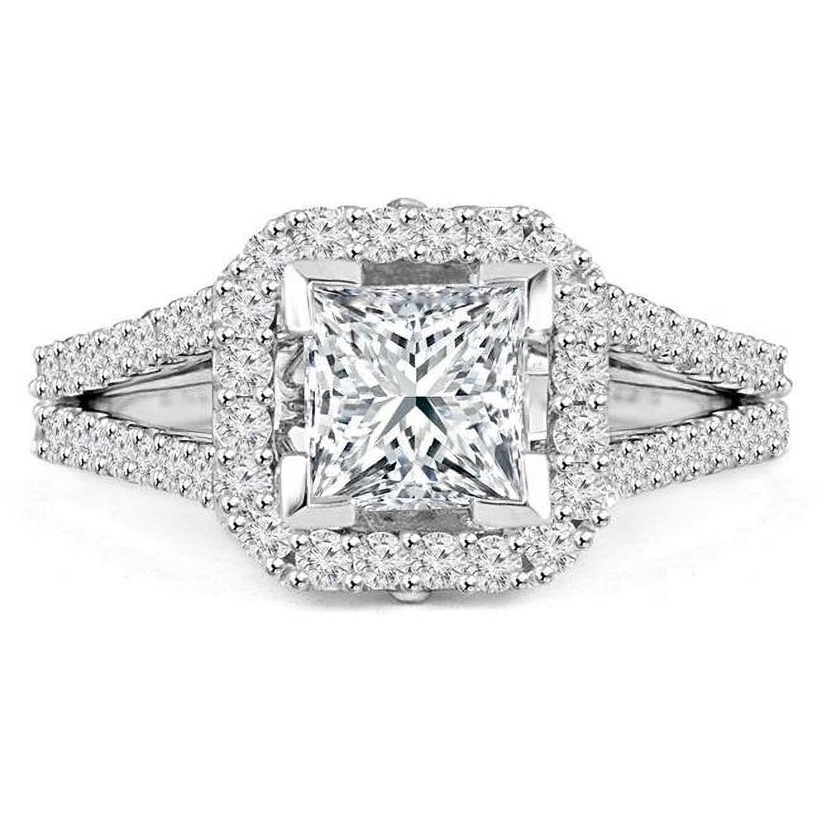 2.14 CTW Princess Diamond Radiant Halo Engagement Ring in 14K White Gold P802