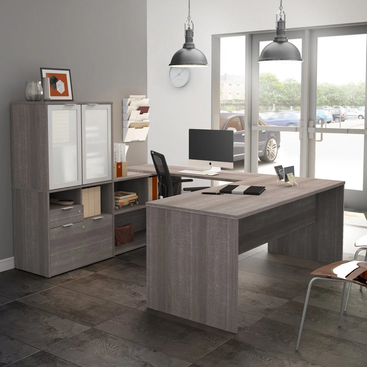 U Shape Computer Desk with Hutch P889