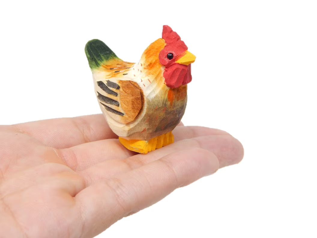 Brown Hen Handmade Wooden Chicken Carved Ornament C9127