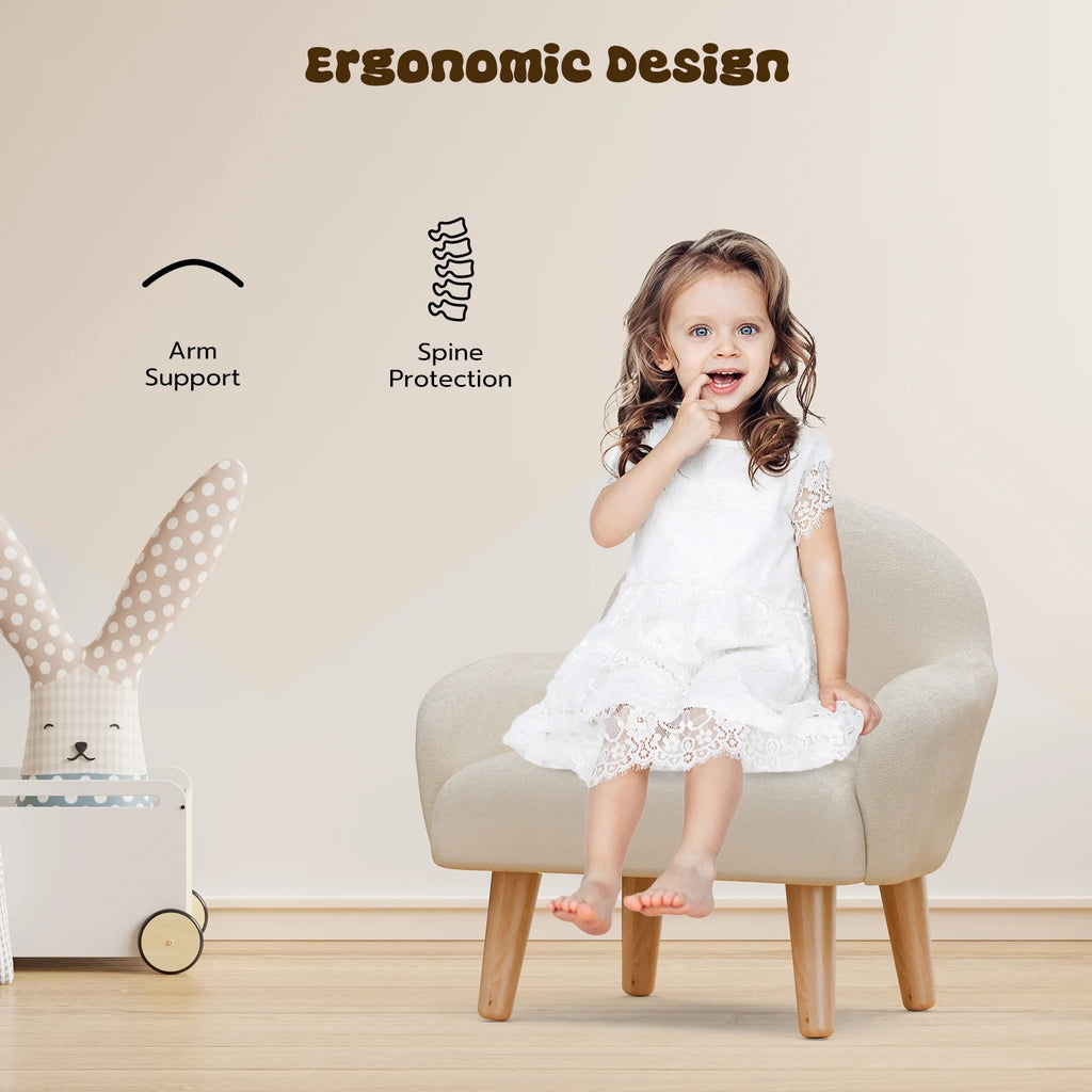 Beige Velvet Kids Armchair with Wooden Legs Z70318
