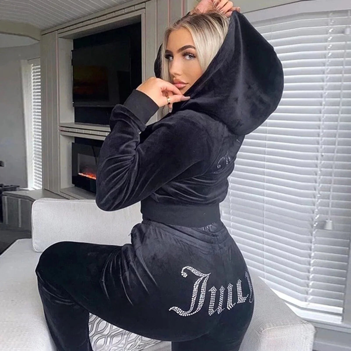 Velour 2-Piece Hoodie Tracksuit Set P80231