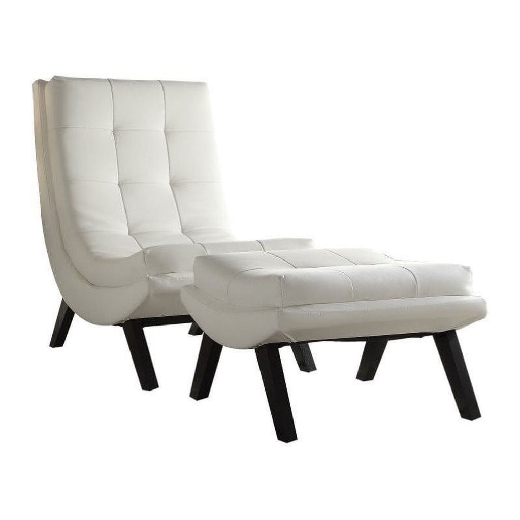 White Faux Leather Lounge Chair and Ottoman Set B46242