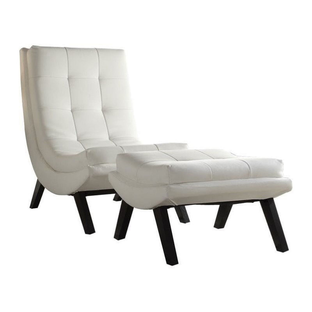 White Faux Leather Lounge Chair and Ottoman Set B46242