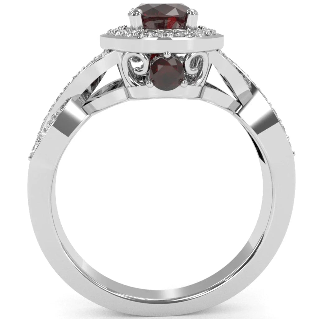 14k White Gold Garnet Diamond Engagement Ring S372