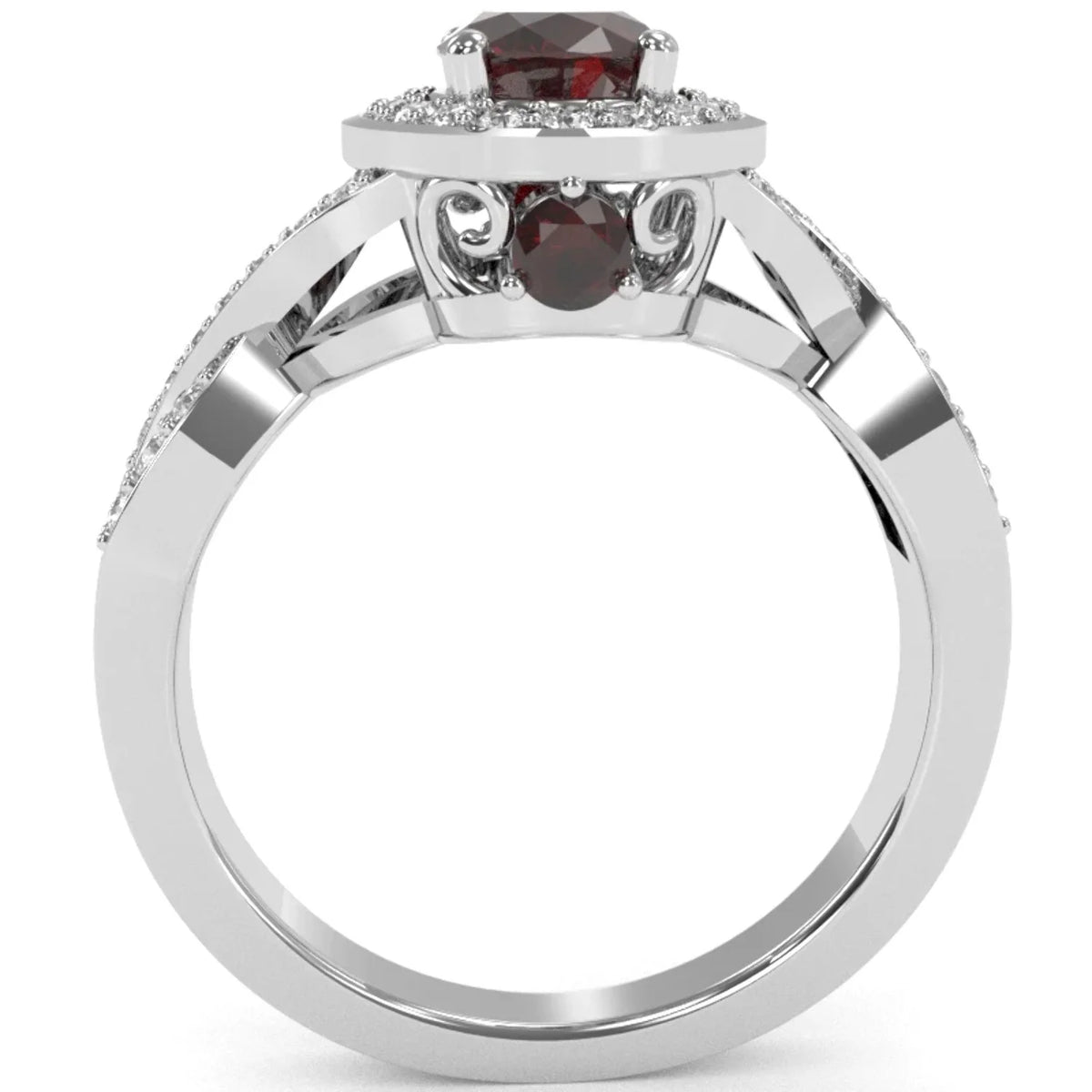 14k White Gold Garnet Diamond Engagement Ring S372