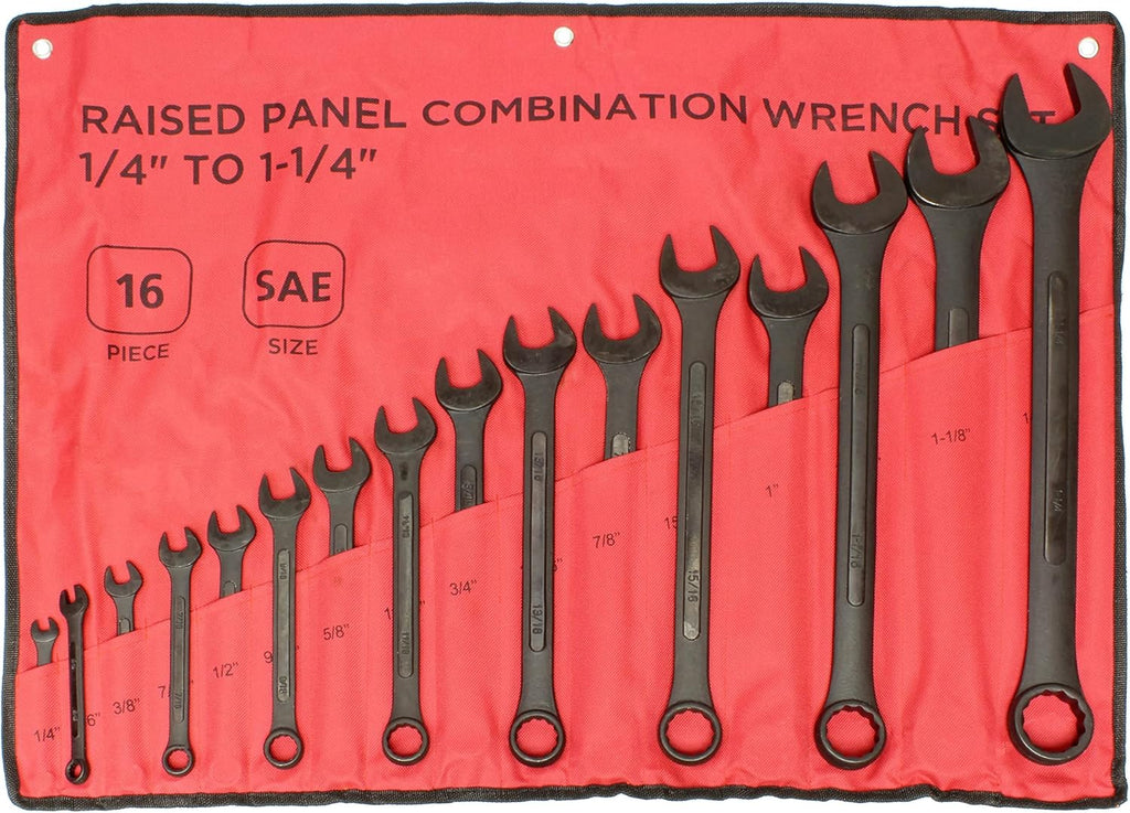 16 Pc SAE Combination Wrench Set with Roll Up Pouch P6413