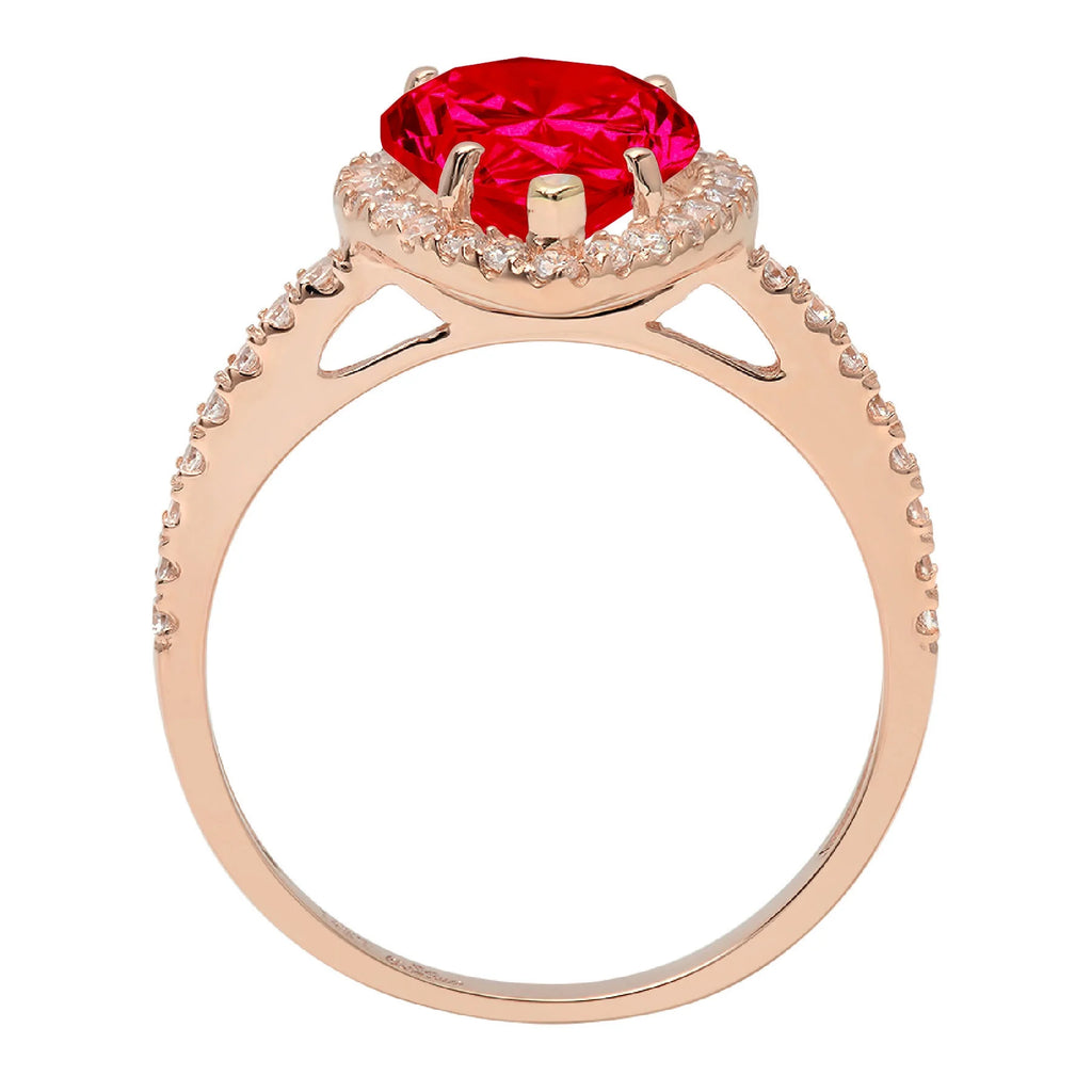 Pear Cut Red Simulated Ruby 18k Pink Rose Gold Halo Ring Size 3.5 G46892