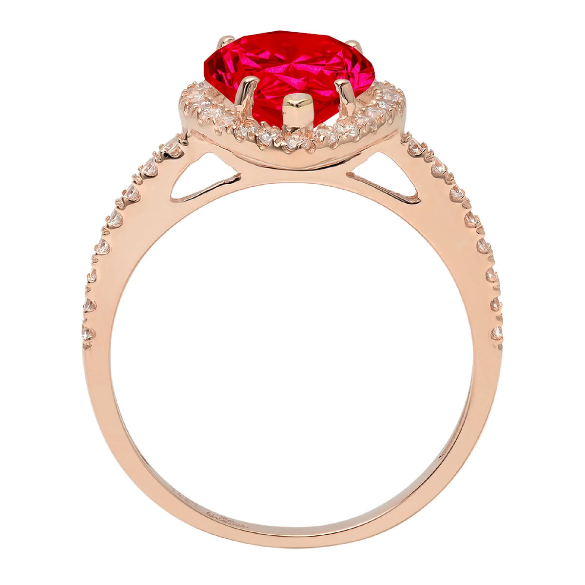 Pear Cut Red Simulated Ruby 18k Pink Rose Gold Halo Ring Size 3.5 G46892