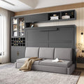 Grey Queen Size Murphy Bed with Sofa and Shelves H293