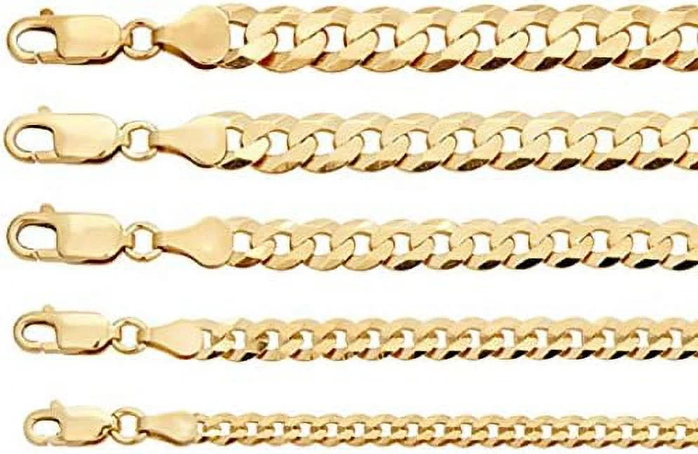 14k over solid 925 sterling silver flat cuban chain necklace C445430