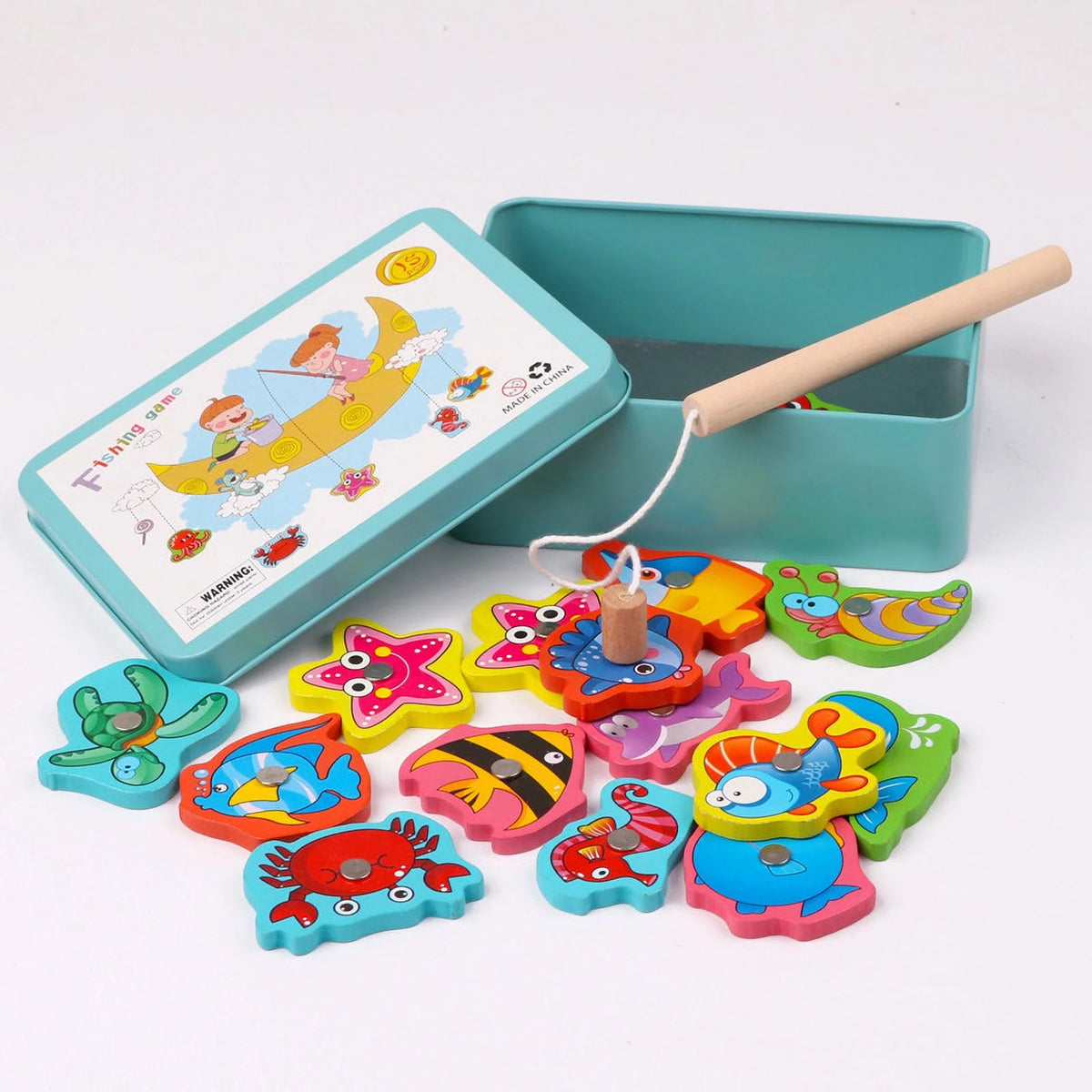 15 Fishes Wooden Kids Magnetic Fishing Game D887