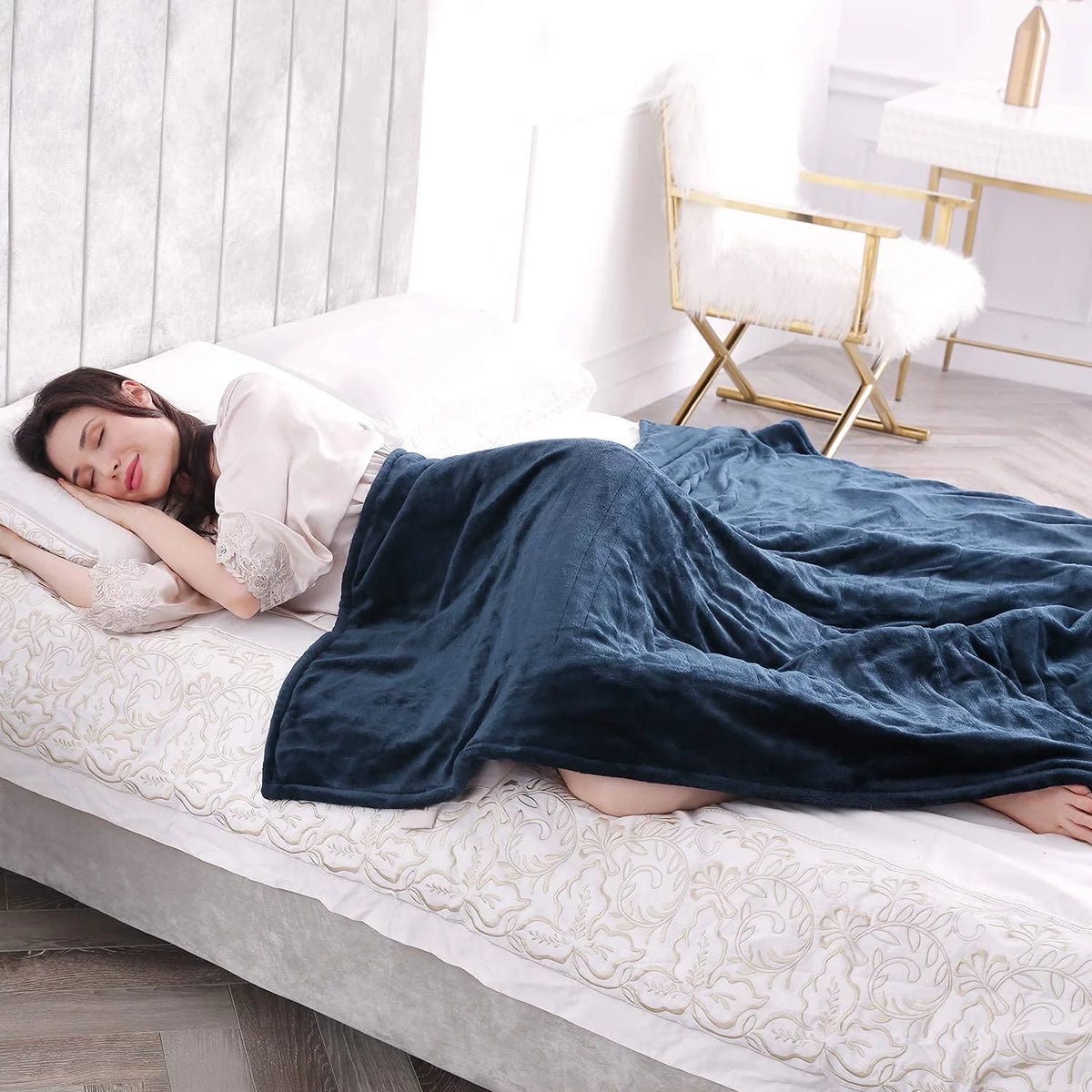 Electric Heated Blanket Twin Size Blue B4455