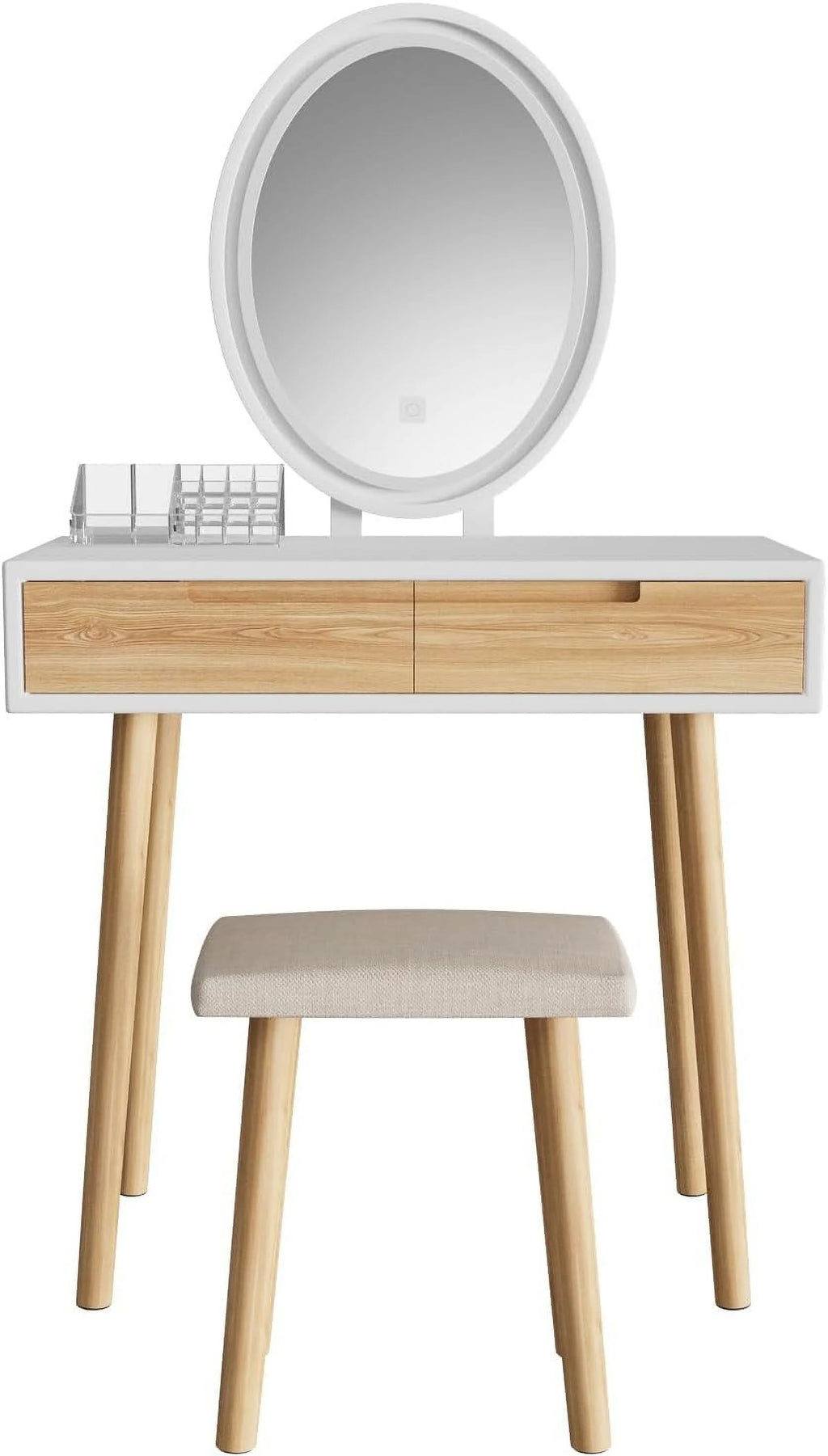 31.5'' Makeup Vanity Desk with Oval Mirror and Stool C60511