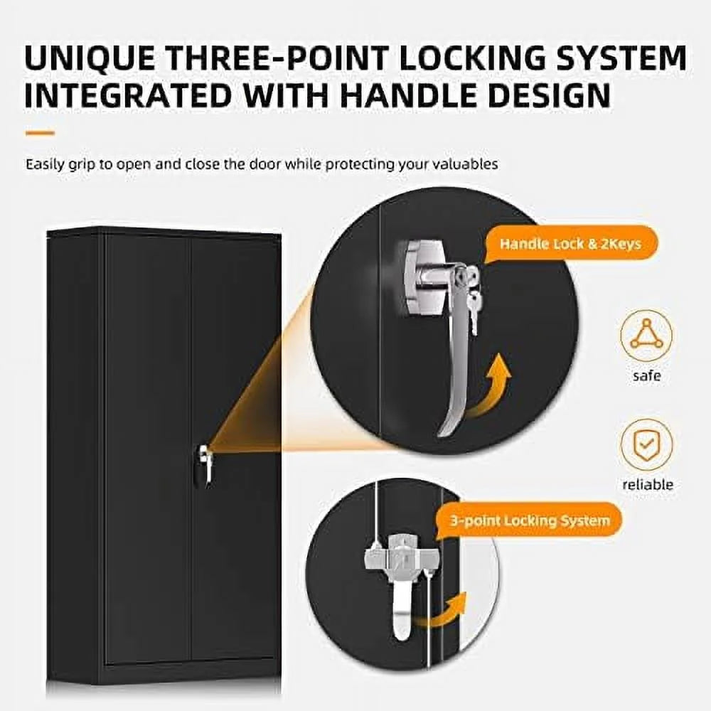 Black Steel Locking Tool Cabinet with Doors and Shelves Q461225