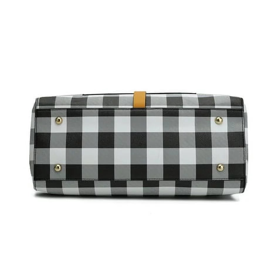 Vegan Leather Checkered Satchel Bag with Wallet 2 Piece Set K146919
