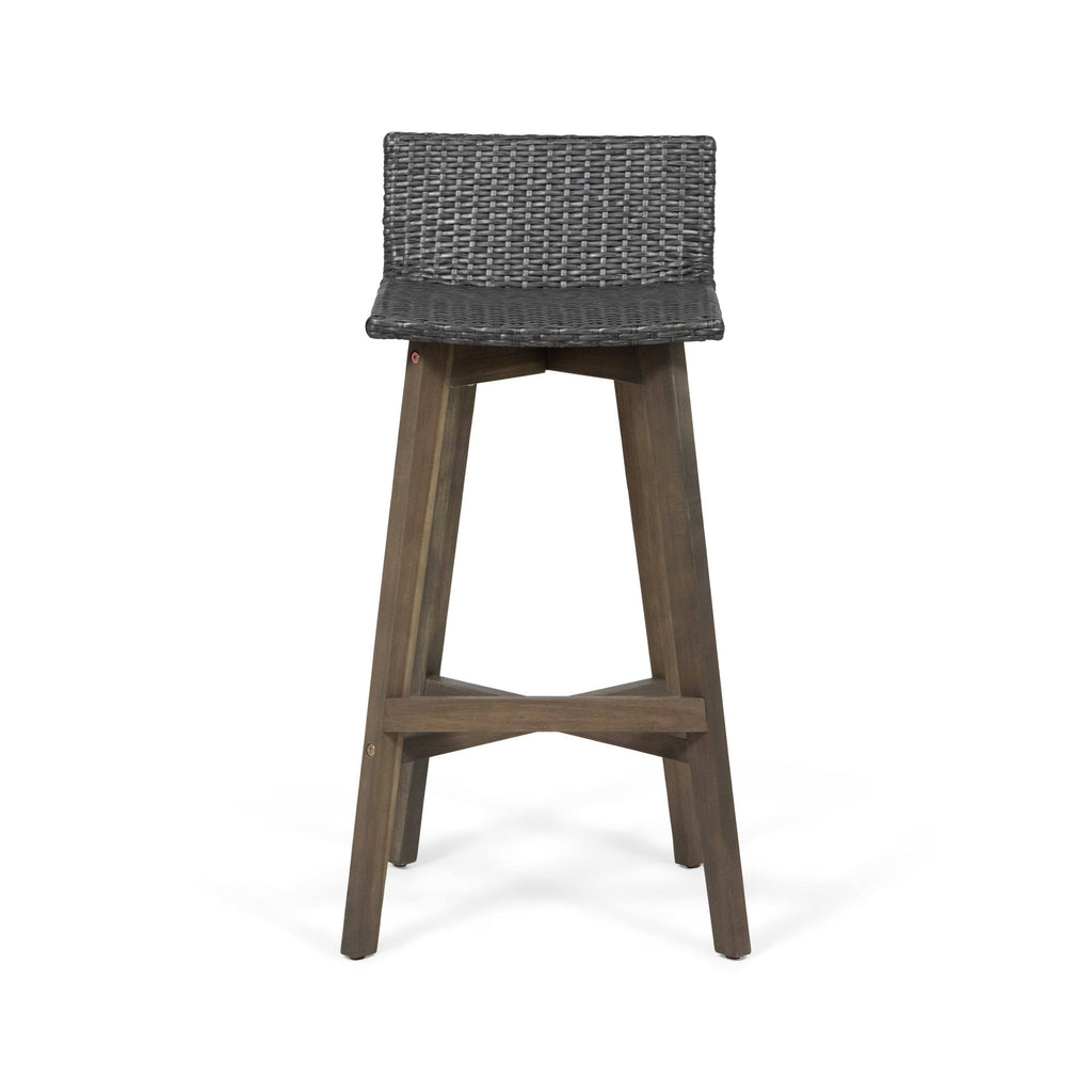 4pk Acacia Wood Wicker Patio Barstools Brown Y335459