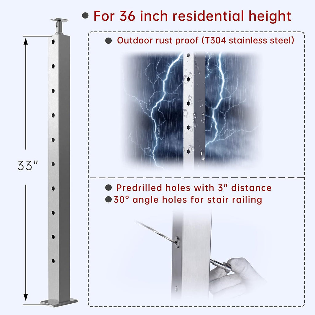 4 Pack Stainless Steel Cable Railing Post M516827