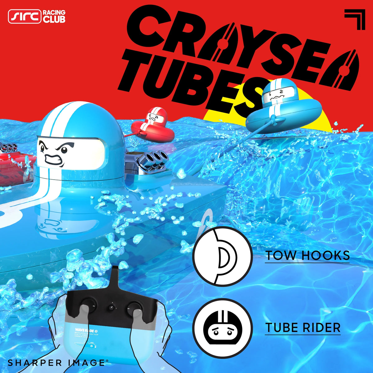 Blue Wireless Rechargeable Bumper Boat with Tow Rider J524