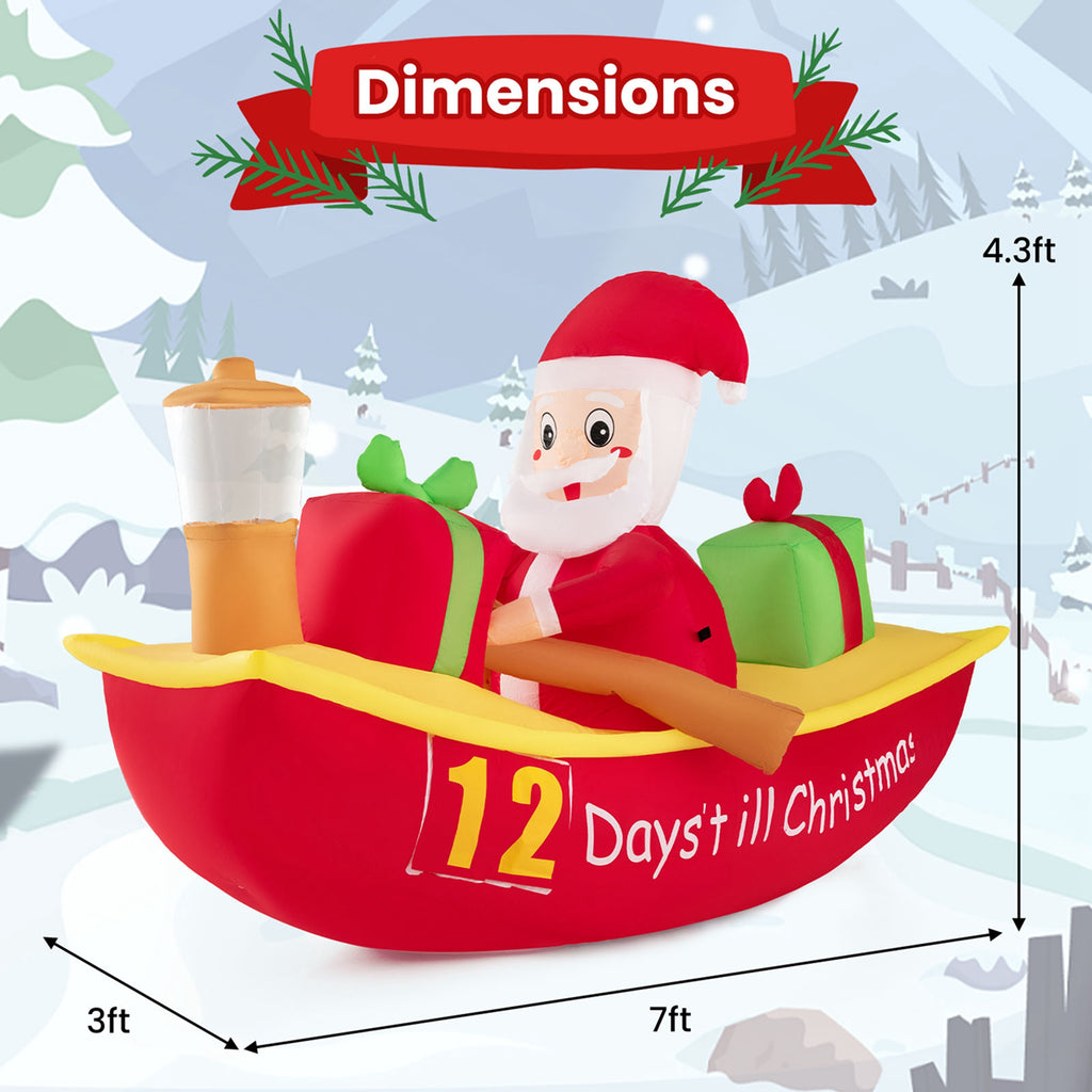 7 FT Christmas Inflatable Santa Claus Rowing Boat with Navigation Light S142208