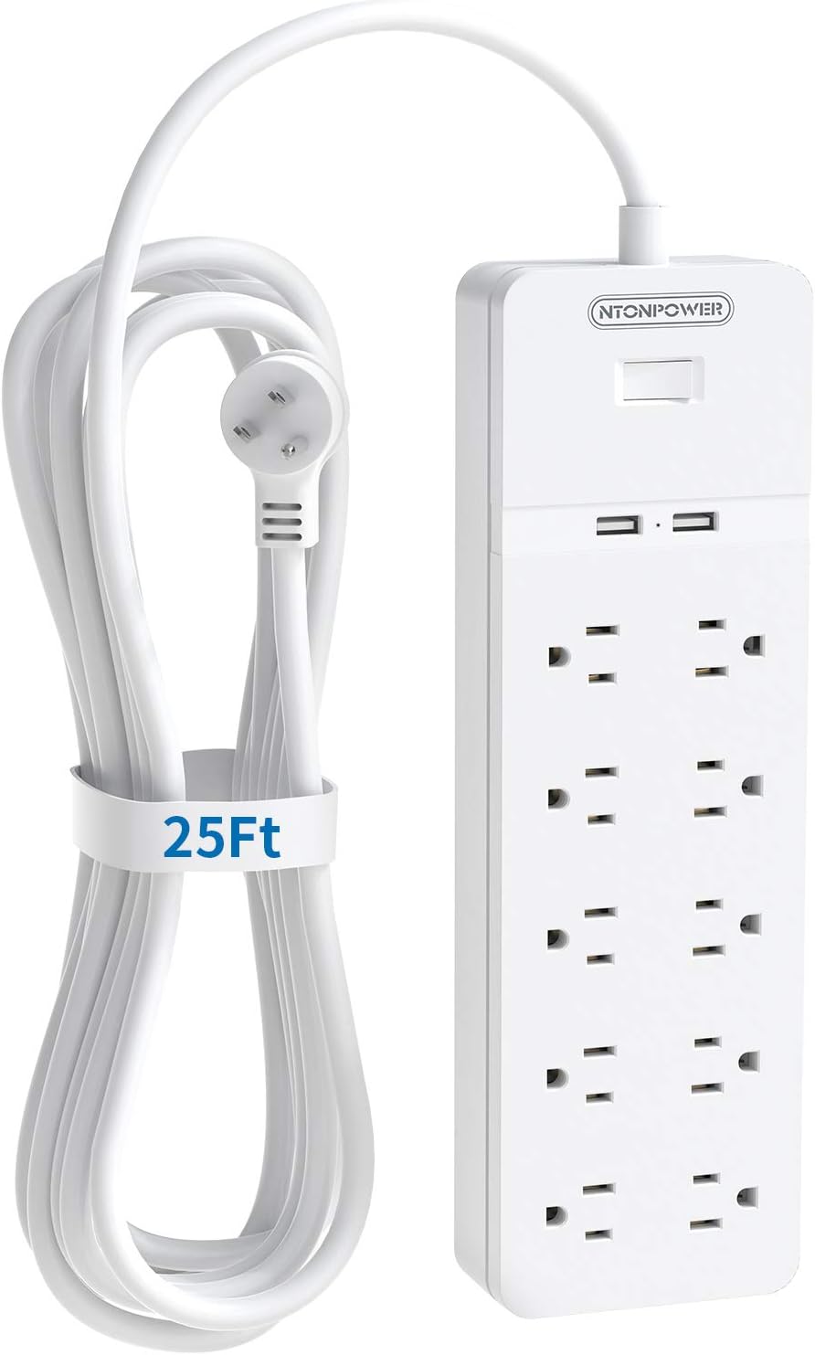 25 Ft Extension Cord Surge Protector with 10 Outlets 2 USB, Pack of 2 P823532