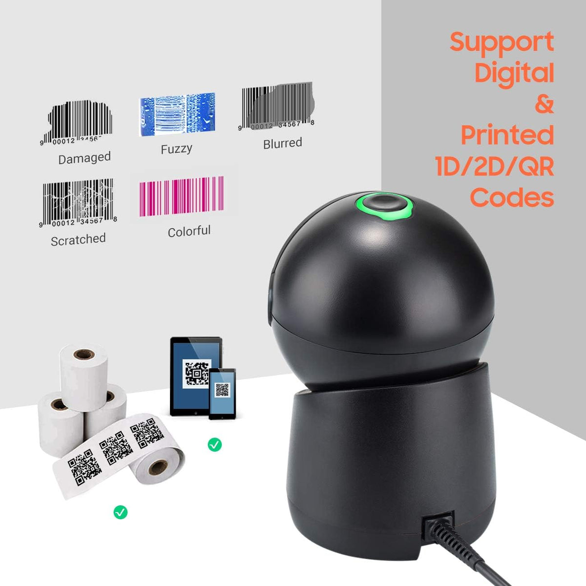 Desktop Omnidirectional Barcode Scanner with Adjustable Scan Head A9514