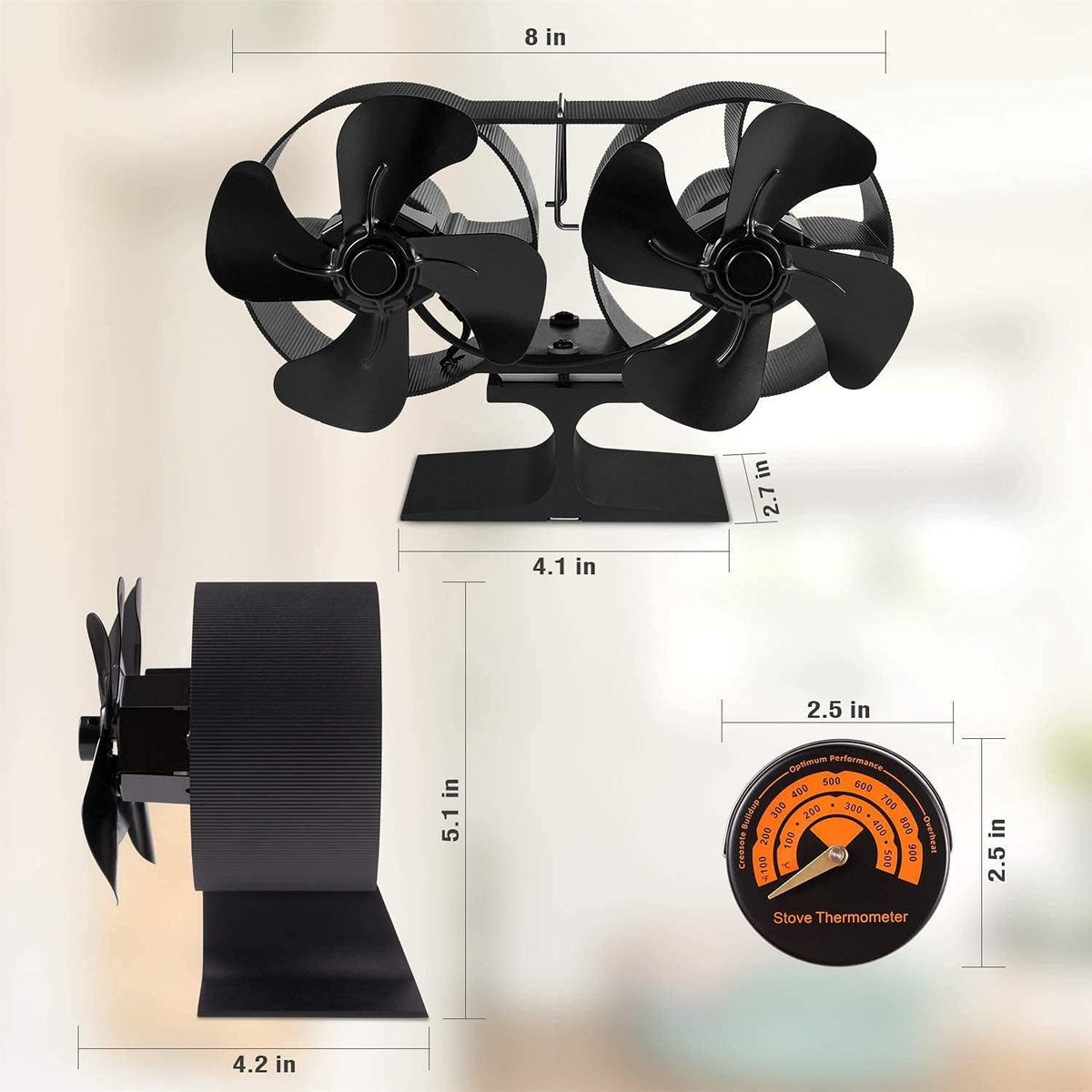 Wood Stove Fan with Thermometer Pack of 2 Q799415