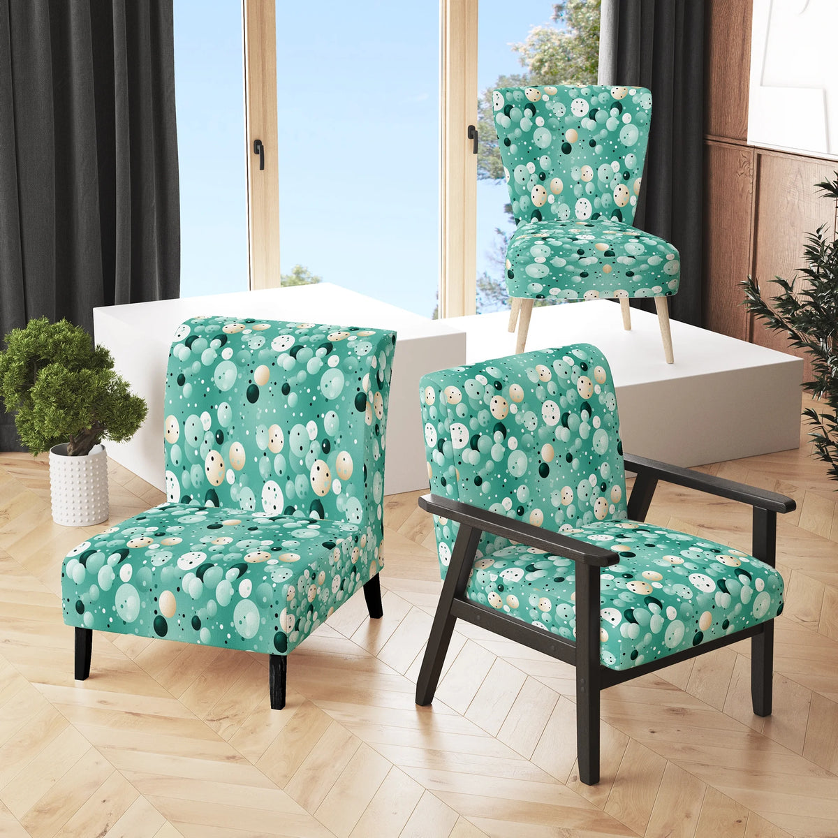 Upholstered Polka Dots Accent Chair U173765