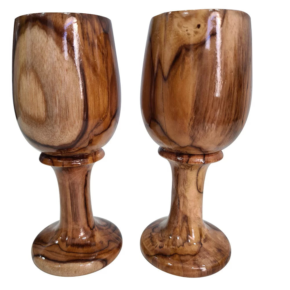 Rustic Dark Brown Wooden Wine Glass Goblet Drinkware Cup Set of 2 A67006