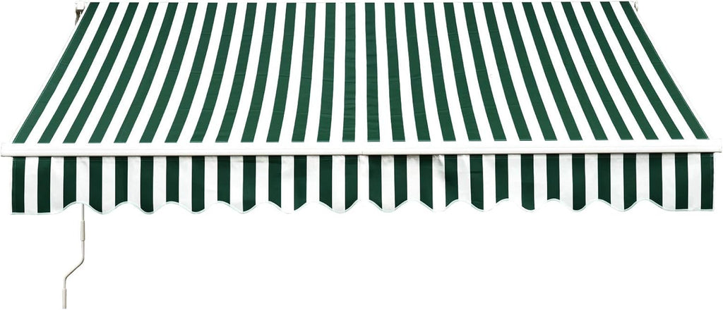 10x8 Feet Manual Retractable Patio Door Awning Outdoor Canopy Grey with White Stripes H578800