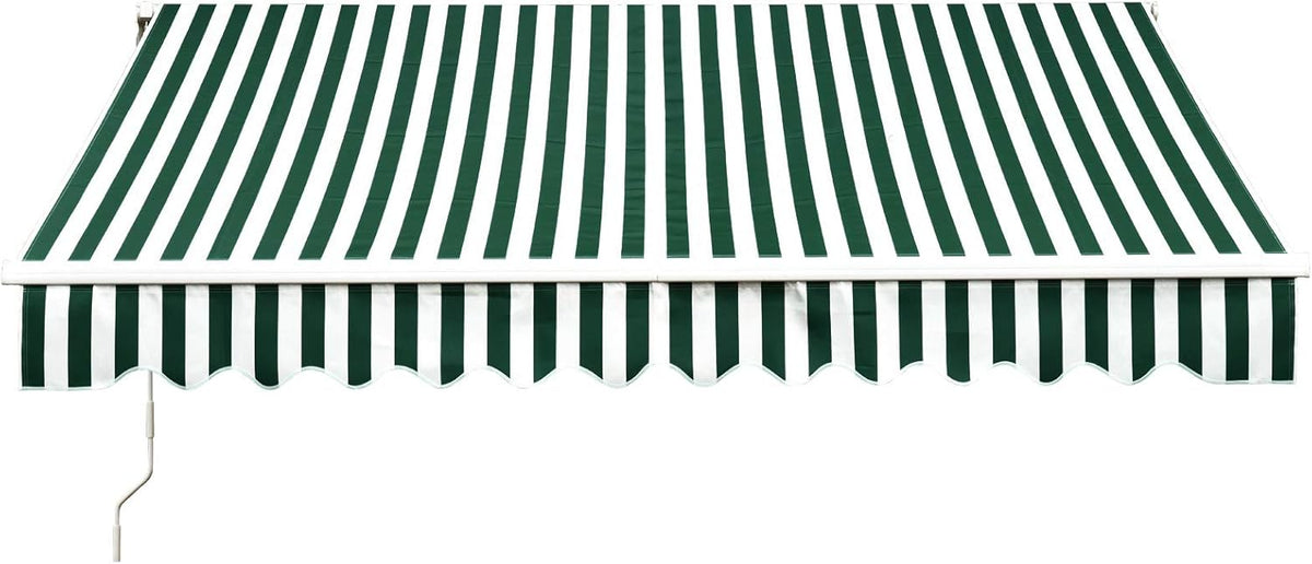10x8 Feet Manual Retractable Patio Door Awning Outdoor Canopy Grey with White Stripes H578800