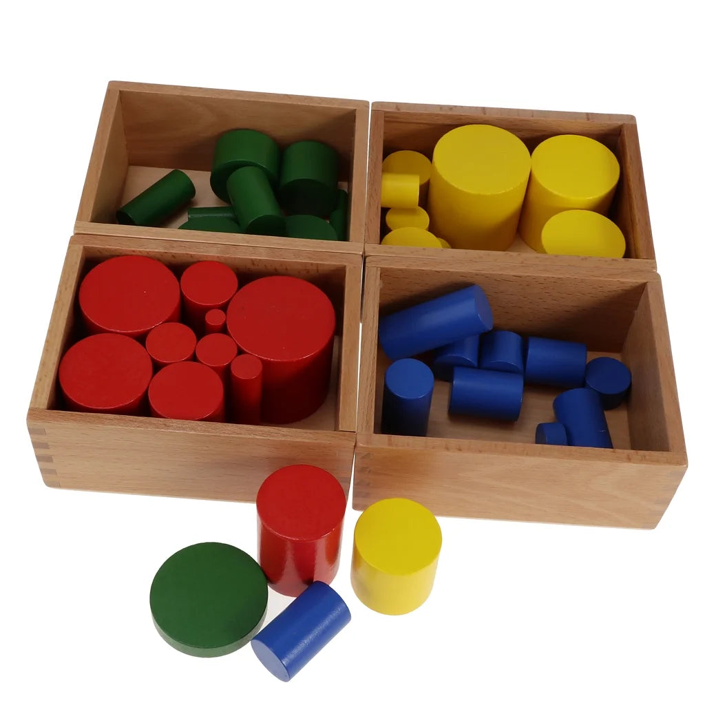 4 Sets Beechwood Montessori Knobless Cylinder Blocks Wooden Toy G378